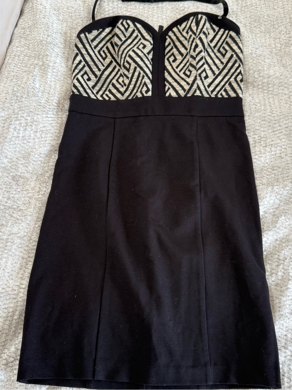 Guess Black Strapless Mini Dress with Metallic Geometric Bodice